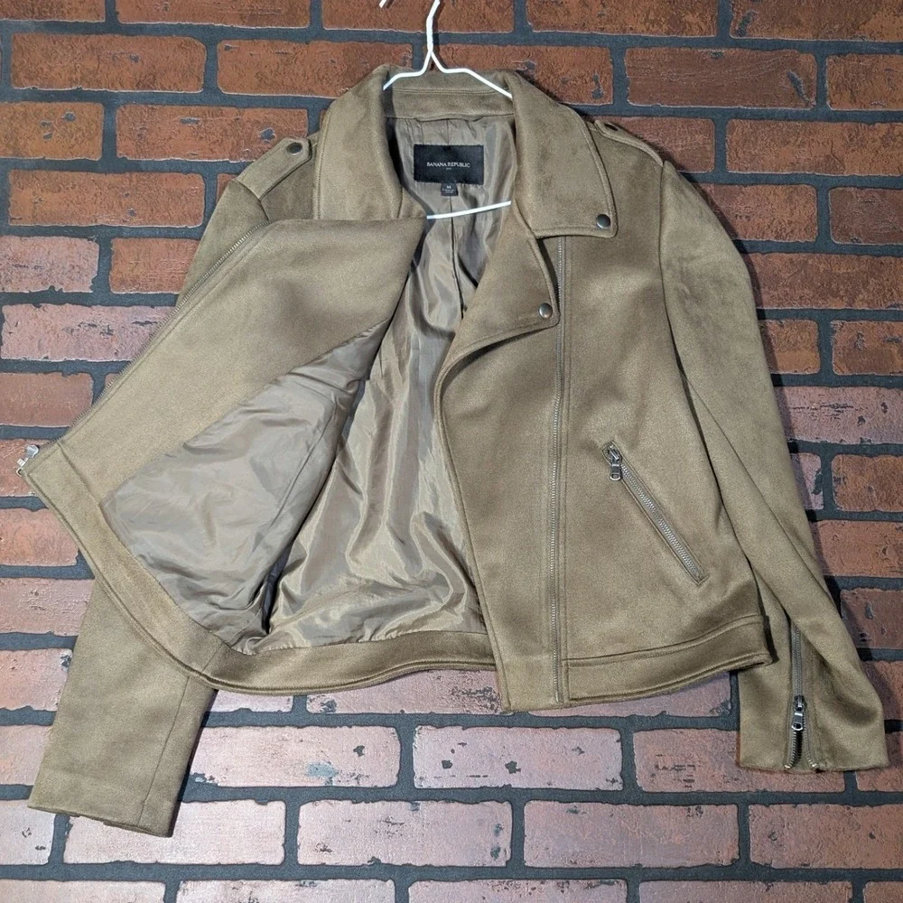 Banana Republic Vegan‎ Suede Moto Jacket Women's M Asymmetrical Zip Biker